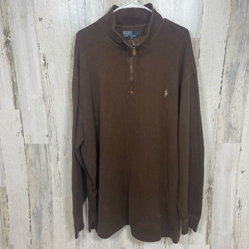 Polo Ralph Lauren Sweater Vintage Size 2XL Tall Brown Pullover‎ Quarterzip Logo